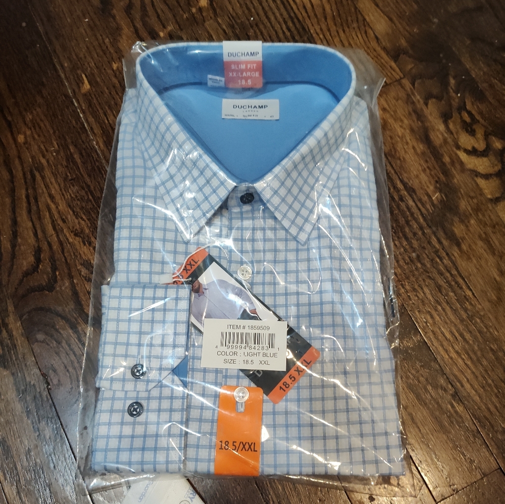 New Duchamp London Slim Fit Long Sleeve Button Up Flip Cuff Shirt Light Blue XXL